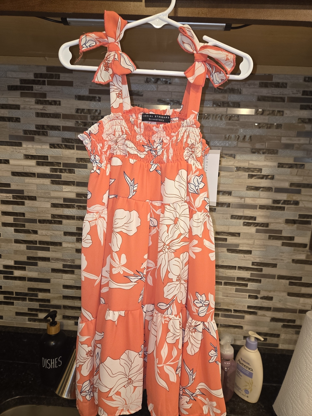 Coral Floral Tie-Shoulder Girls' Sundress Size 4/5